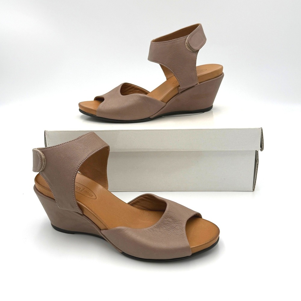 Sheridan Mia Trish Sand Leather Wedge Sandals Ankle Strap Peep Toe Taupe 37